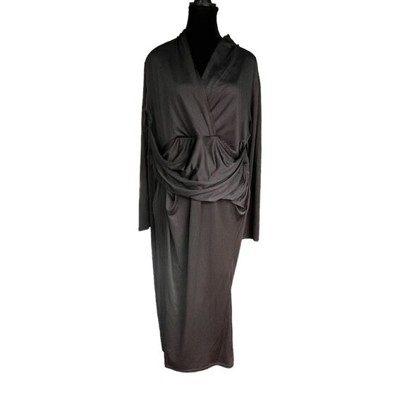Rachel Roy Black Long Sleeve Stretch Dress Size 2X Flattering Draped Waist - Picture 1 of 8